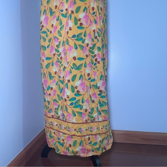 Farm Rio- Yellow Orange Mini Cashew Short Sleeve Smocked Midi Dress Size Medium - Picture 10 of 15